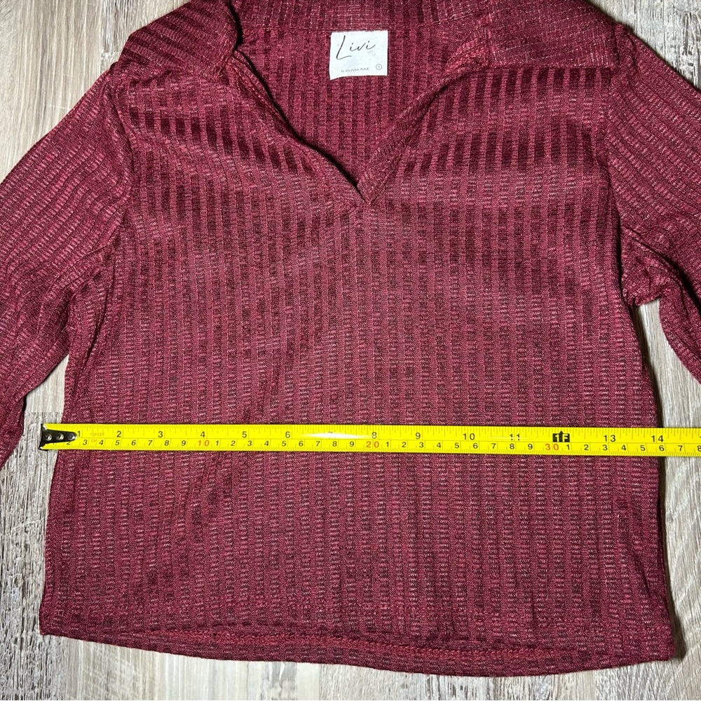Olivia Rae Red Ribbed Crop Blouse Small - Picture 6 of 6